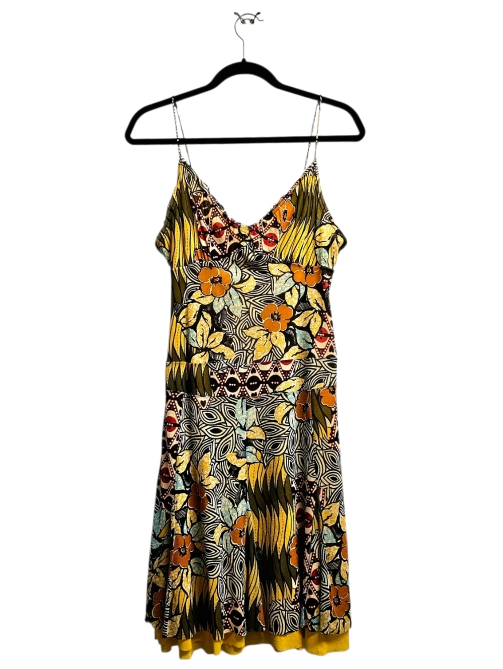 Naf Naf Yellow Floral Slip Dress with Spaghetti Straps
